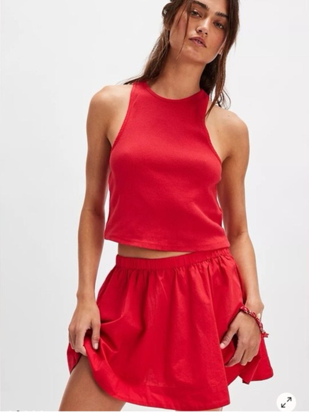 Free People Red Cropped Halter Tank Top and Skirt